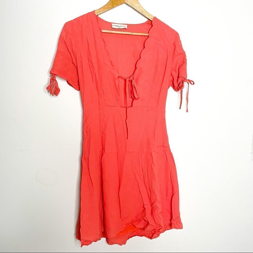 Victoria + Sophia Coral Orange Cut Out Tie‎ Front Mini Dress